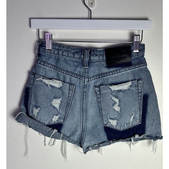 One‎ X One Teaspoon Legend Distressed High Rise Medium Wash Denim Shorts Sz 23 - Picture 2 of 8